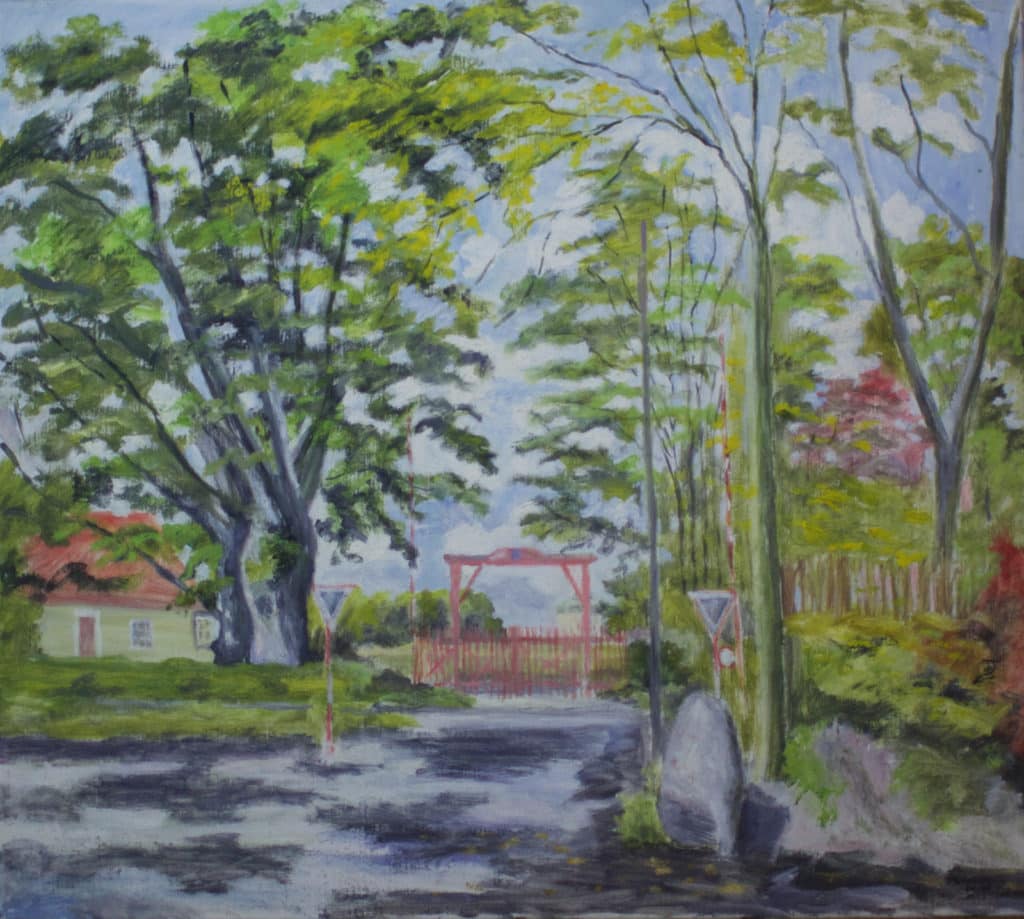 Dyrehaven. Røde Port, Trepilelågen - med Trepilehus til venstre. Malet af Lyngbymaleren Anker Legaard - 161