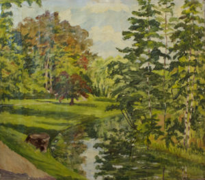 Mølleåen i Sorgenfri Slotspark. Malet af Lyngbymaleren Anker Legaard - 100