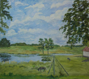 Dyrehaven. Hjortekærs dammen ved Røde Port og Slettehus, malet af Lyngbymaleren Anker Legaard - 78