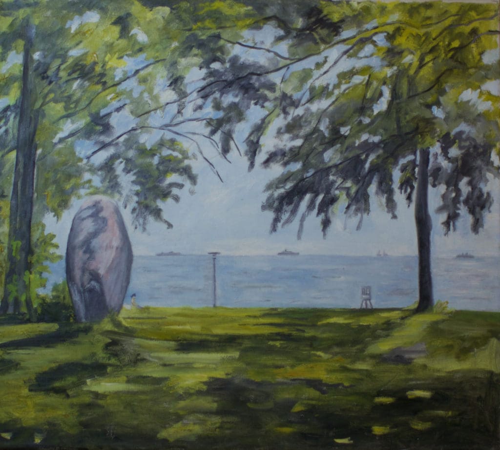 Strandvejen. Staunings Plæne og Stauning-stenen, Strandvejen malet af Lygbymaleren Anker Legaard - 65