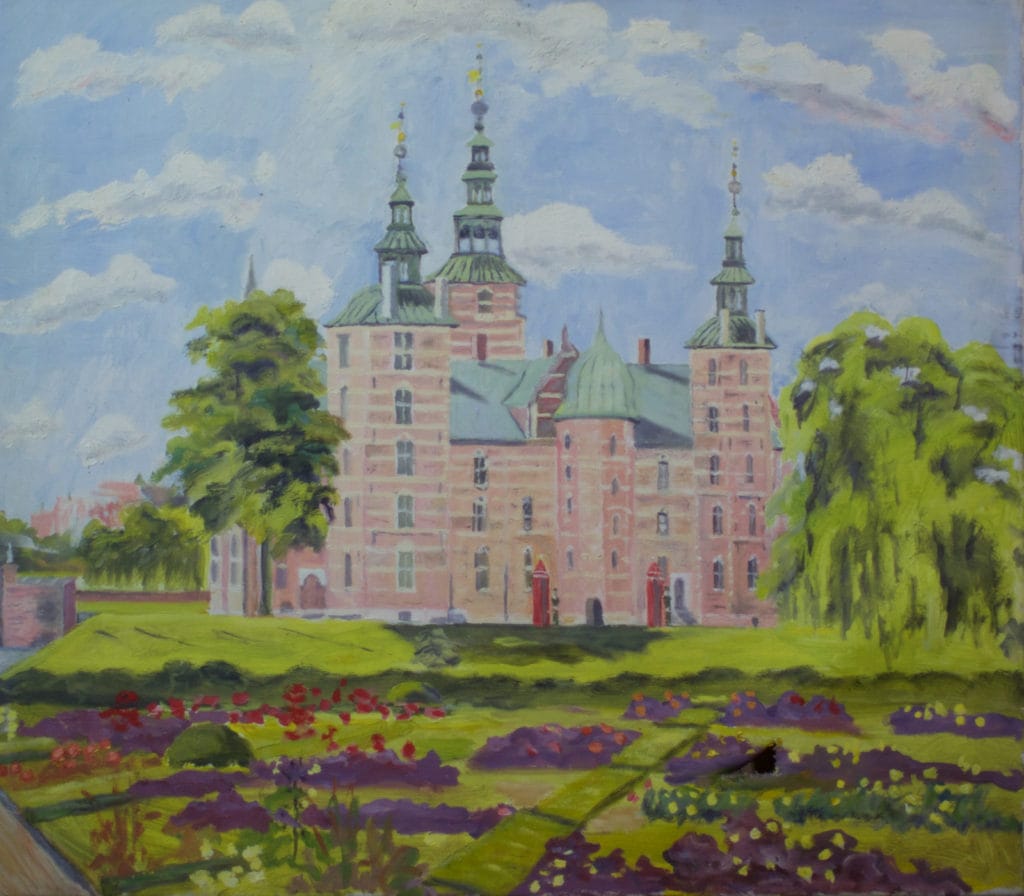 Danmark. Rosenborg Slot malet af Lyngbymaleren Anker Legaard cirka 1975 - 60