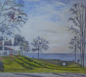 Strandvejen. Maleri af Lyngbymaleren Anker Legaard. Strandvejen 724 - cirka 1975. Ejendommen hedder Stokkerup og huser et kunstgalleri (Lars Borella) samt en række kontorlejemål. Ejes af Naturstyrelsen og er i efteråret 2015 udbudt til salg eller forpagtning - 59