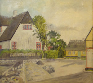 Bondebyen i 1960erne. Med gavlen af Støvlet-Katrines Hus. Malet af Lyngbymaleren Anker Legaard - 28